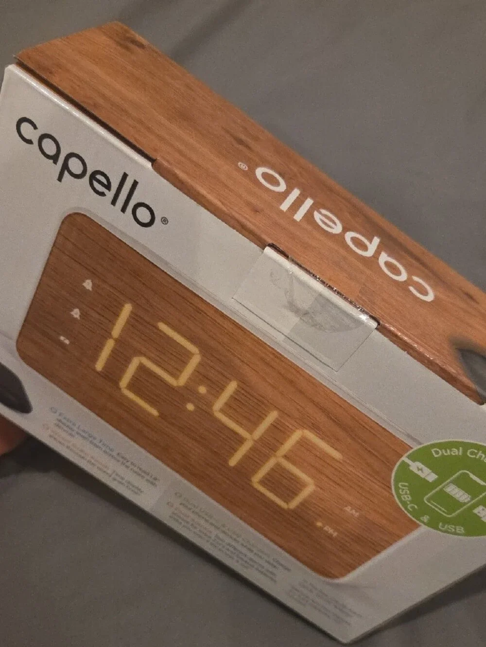 Capello Big Time Clock Wood Grain LED Alarm Clock with Dual USB Charging (Brown)